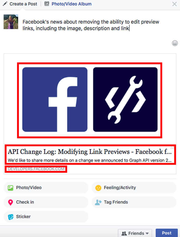 Editing a link preview in Facebook
